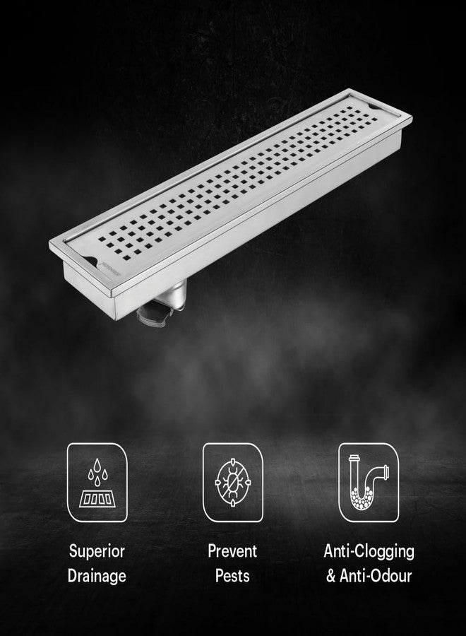Johnson Bathrooms Johnson Sigma 4x18 inches Rectangle Shower Drain Channel | SS304 Grade Vertical Water Drain Channel| Floor Drain for Bathroom with Cockroach Trap | 2 Year Warranty (T3391C1- Stainless Steel) - Image 2